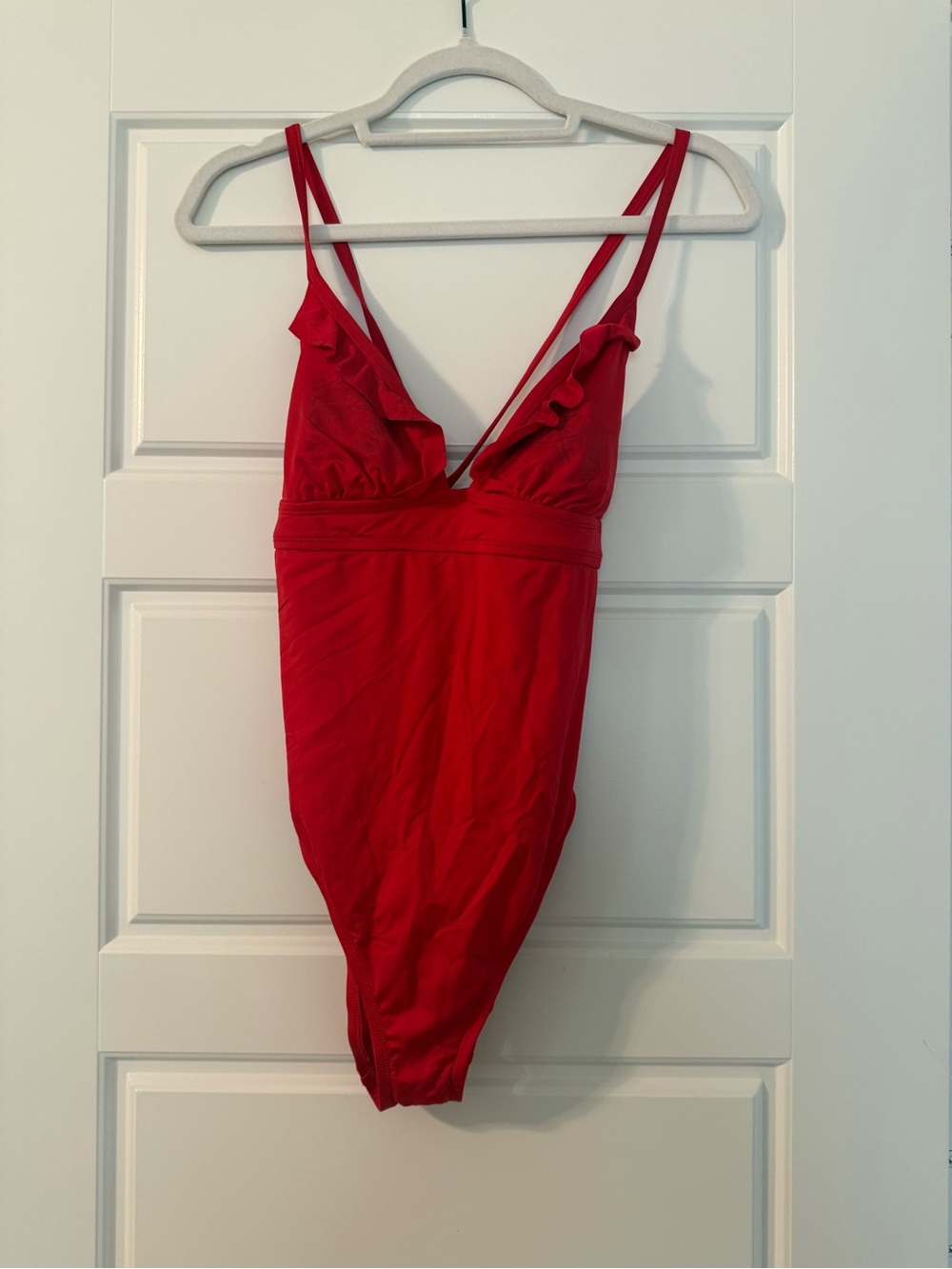 Red Ruffle V-Neck One-Piece Swimsuit - Women